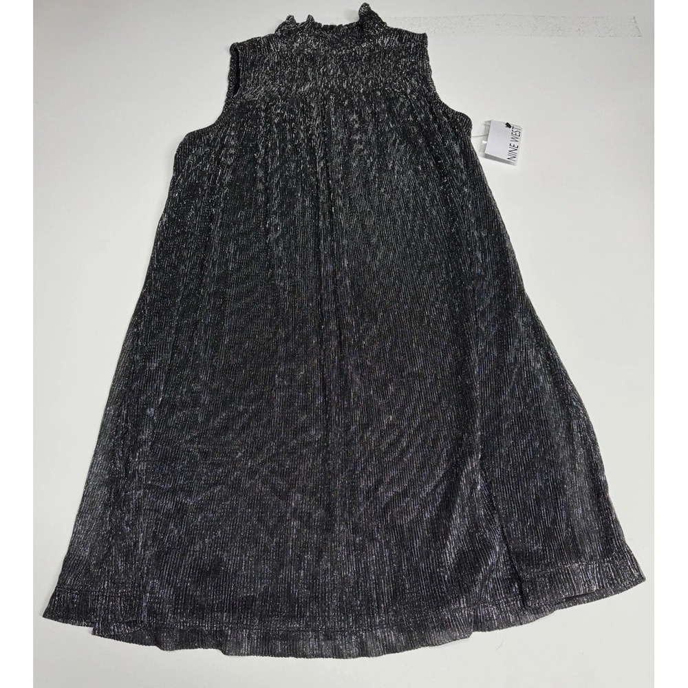 Nine West Womens XS Black & Silver Smocked Knee-Length Lined Dress - Picture 1 of 8